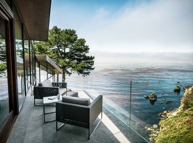 Дом над пропастью,Fall House, Калифорния, панорама на Тихий океан, дом, свисающий над обрывом, жизнь среди природы, терраса
