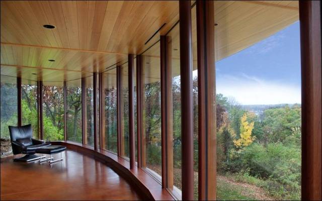 Дом, особняк, штат Висконсин, США, дом с оригинальными геометрическими формами, дизайн, интерьер, панорамные окна