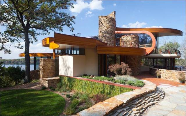 Дом, особняк, штат Висконсин, США, дом с оригинальными геометрическими формами, дизайн, интерьер