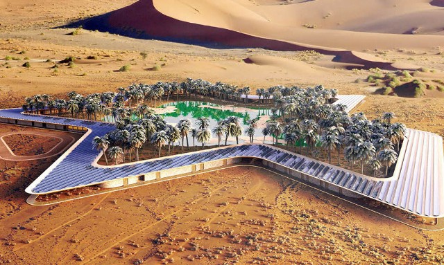 Эко-курорт, ОАЭ, Oasis Eco Resort, зона отдыха, солнечные панели, собственный центр переработки отходов