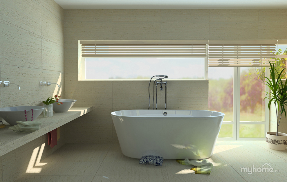 Солнечная ванная комната, современный стиль